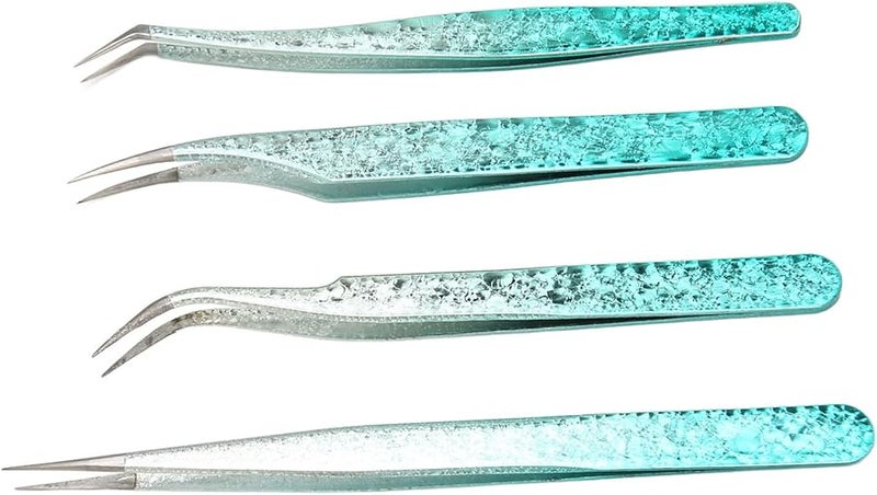 Stainless Steel Nail Art Tweezers 4 Pack With Silicone Pressing Head Fine Point Comfortable Grip - Image 5